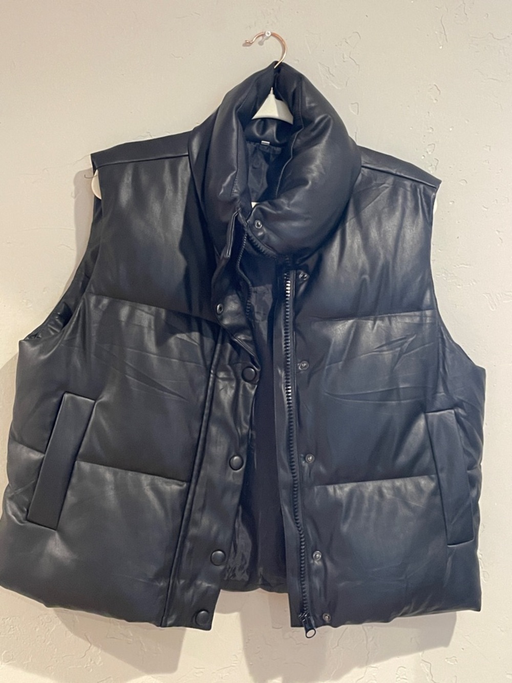 Black Puffer Faux Leather-Look Vest.